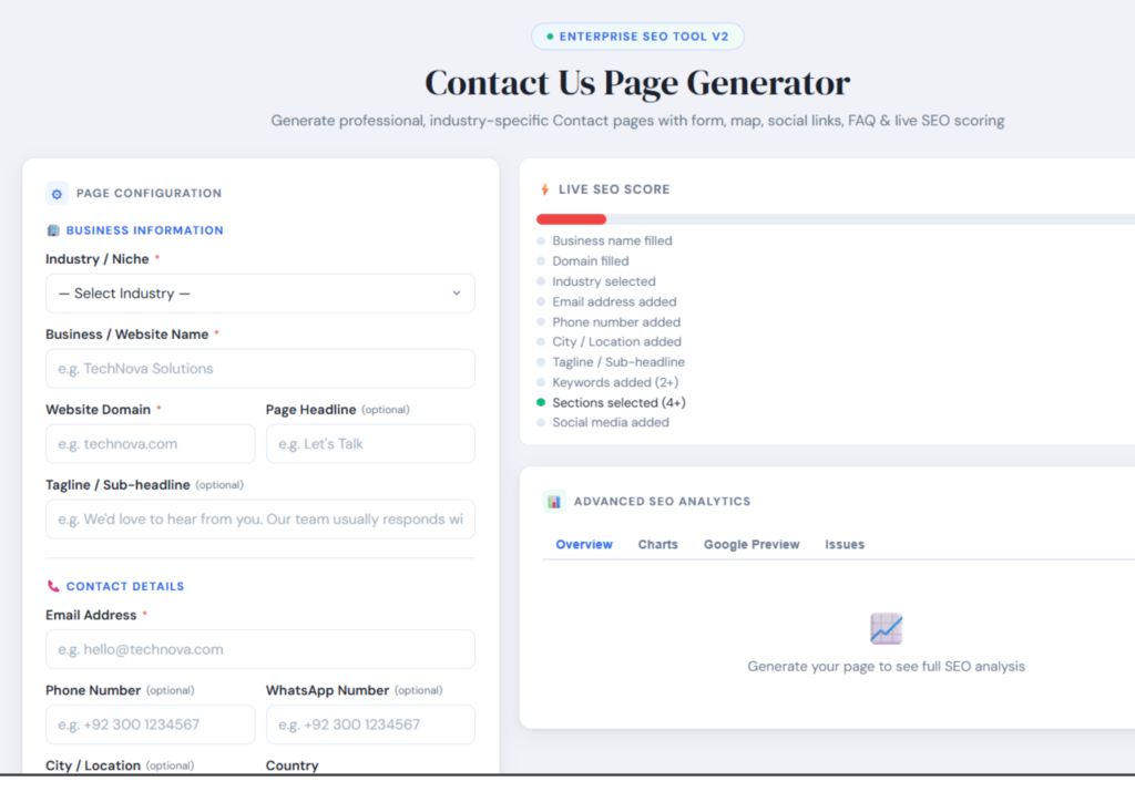 Contact Us Page Generator